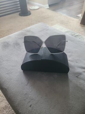 Prada Silver Oversized Square Sunglasses with Dark Lenses